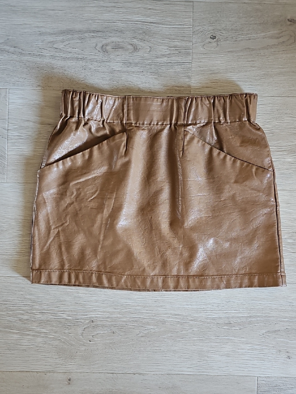 Jolt Faux Leather Mini Skirt in Tan Brown